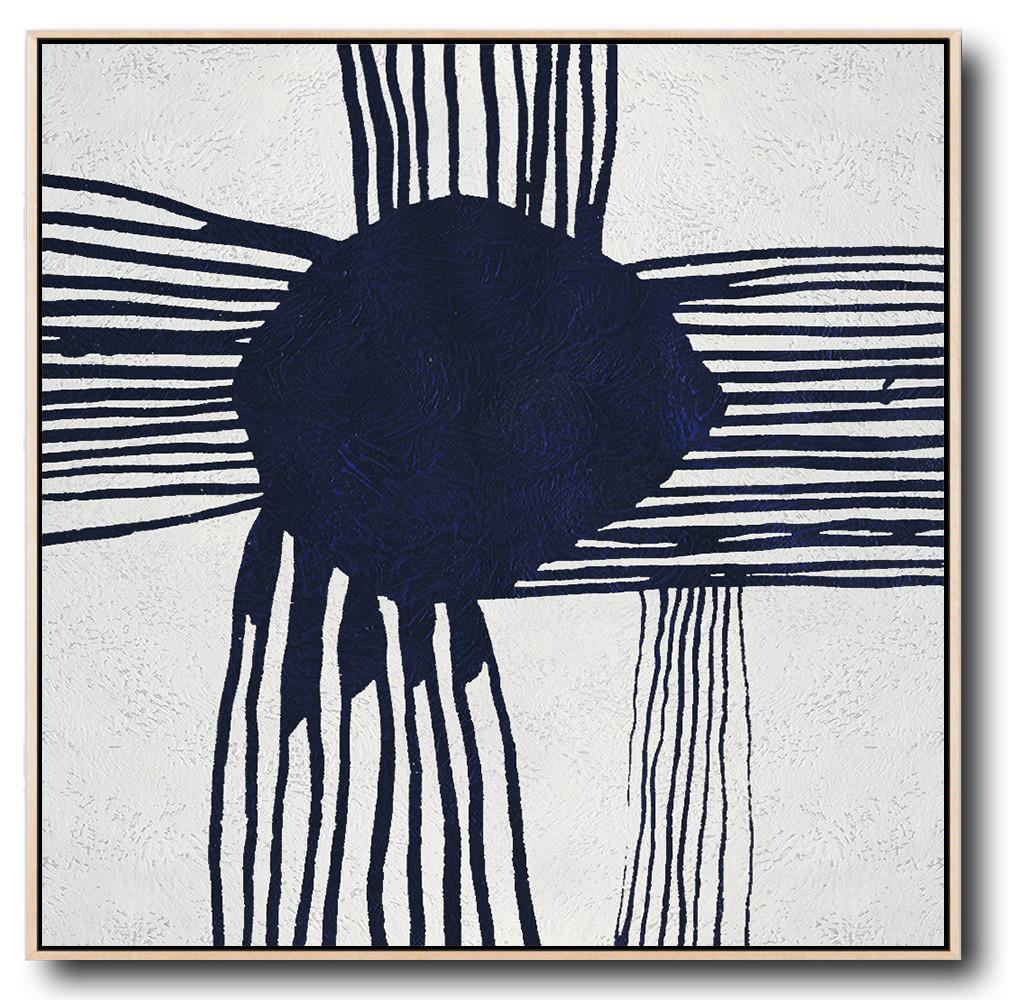 Buy Large Canvas Art Online - Hand Painted Navy Minimalist Painting On Canvas - Abstract Art And Artists Huge